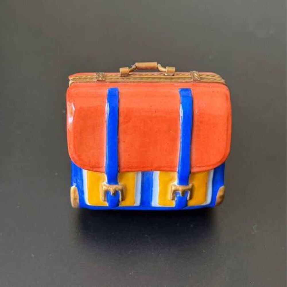 Collectible Limoges Peint Main France Satchel Trinket Box Hand Painted Porcelain